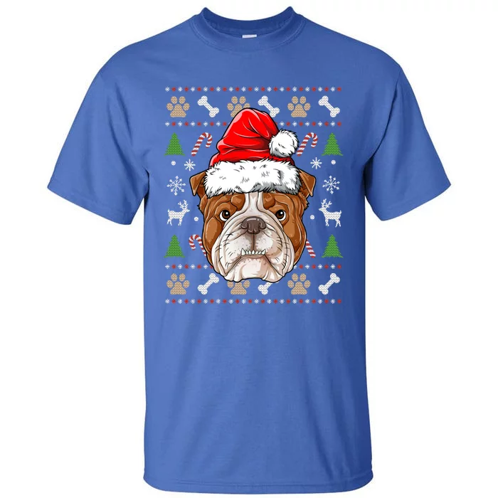 English Bulldog Ugly Christmas Dog Santa Hat Xmas Boys Gift Tall T-Shirt