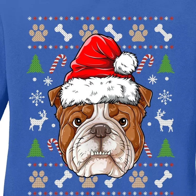 English Bulldog Ugly Christmas Dog Santa Hat Xmas Boys Gift Ladies Long Sleeve Shirt