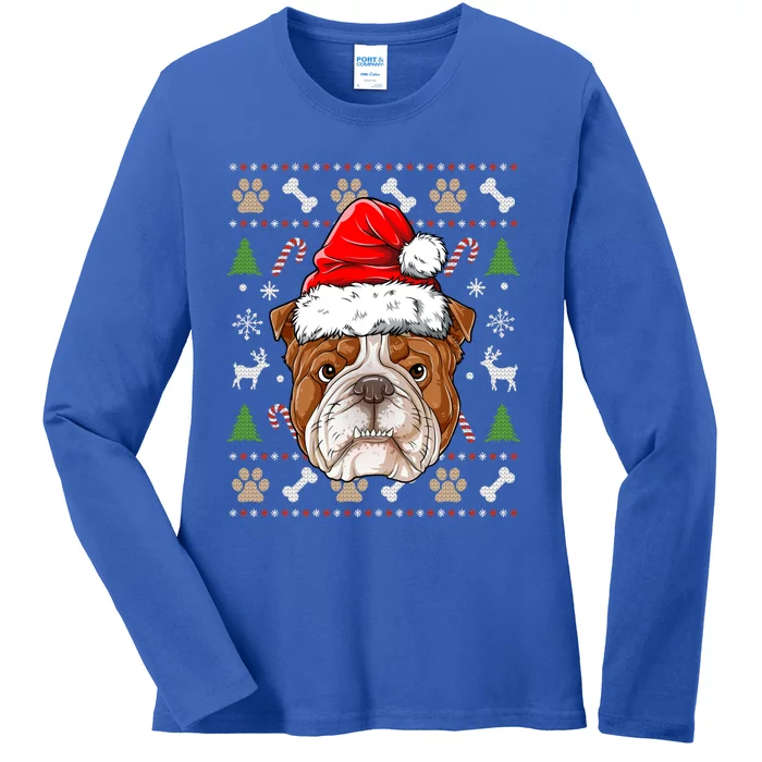 English Bulldog Ugly Christmas Dog Santa Hat Xmas Boys Gift Ladies Long Sleeve Shirt