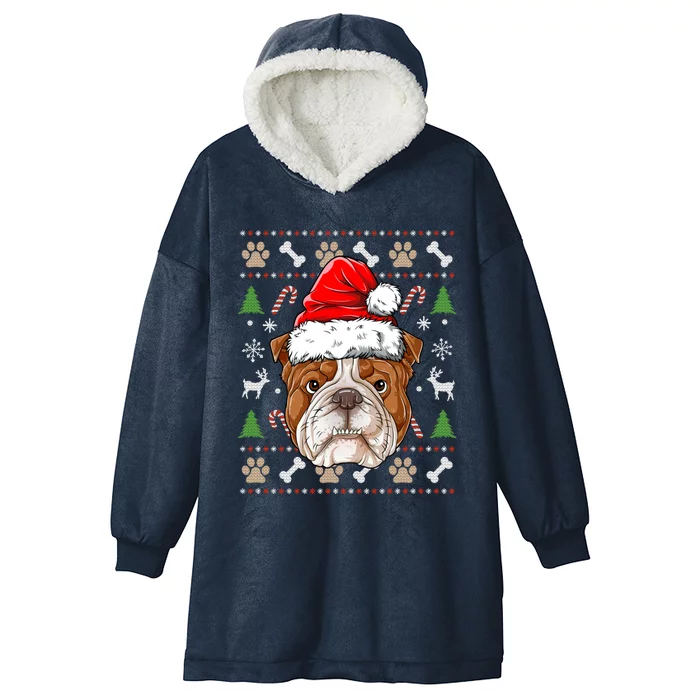 English Bulldog Ugly Christmas Dog Santa Hat Xmas Boys Gift Hooded Wearable Blanket