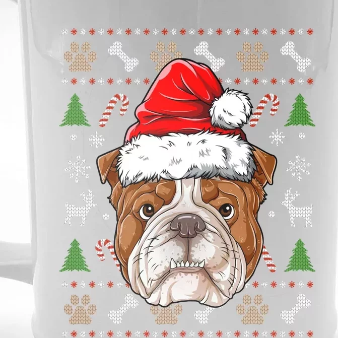 English Bulldog Ugly Christmas Dog Santa Hat Xmas Boys Gift Front & Back Beer Stein