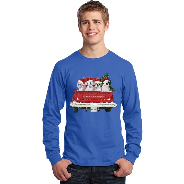 English Bulldogs Vintage Farm Truck Christmas Long Sleeve Shirt