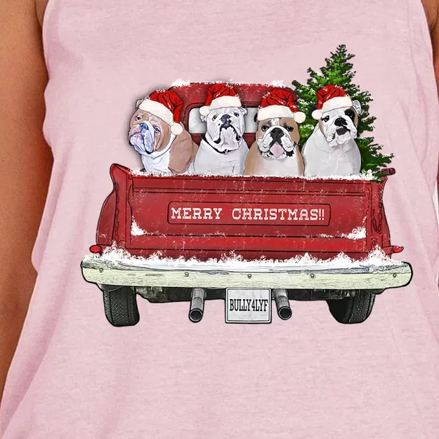 English Bulldogs Vintage Farm Truck Christmas Gift Women's Knotted Racerback Tank