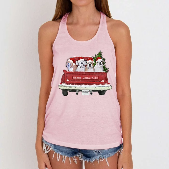 English Bulldogs Vintage Farm Truck Christmas Gift Women's Knotted Racerback Tank