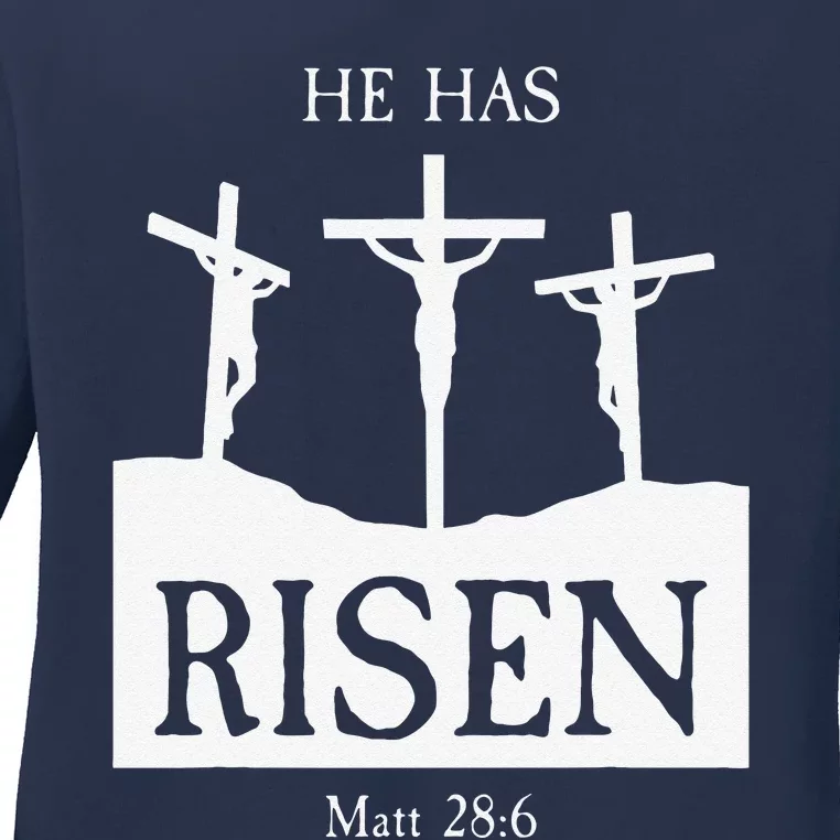 Easter Bible Verse Matt 286 He Has Risen Religious Ladies Long Sleeve Shirt