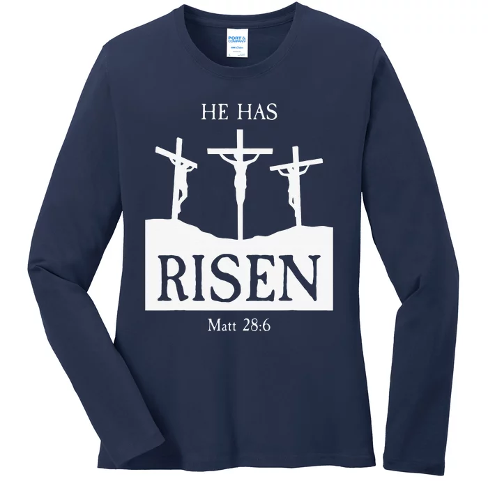 Easter Bible Verse Matt 286 He Has Risen Religious Ladies Long Sleeve Shirt