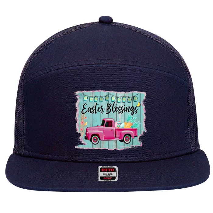 Easter Blessings Vintage Antique Truck Easter Gift 7 Panel Mesh Trucker Snapback Hat