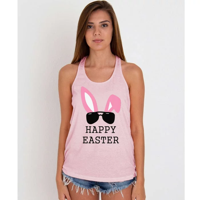 Easter Bunny With Sunglasses Happy Easter Women's Knotted Racerback Tank