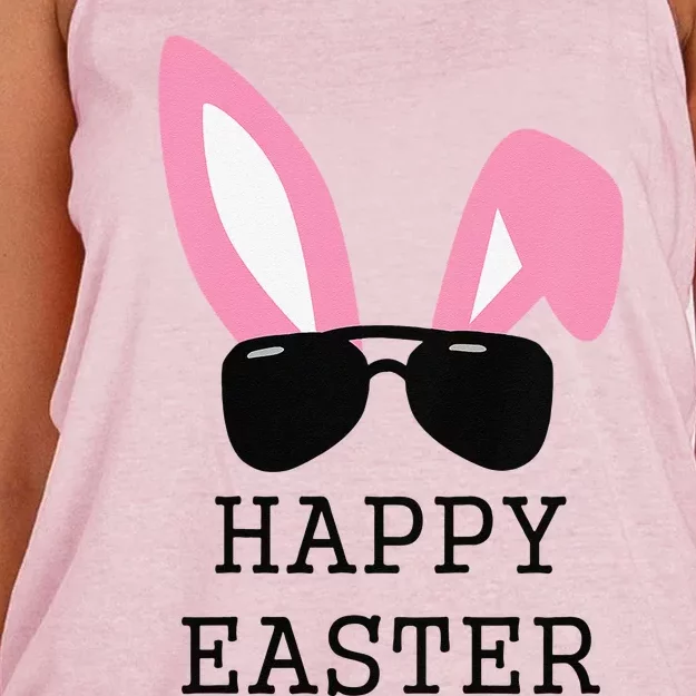 Easter Bunny With Sunglasses Happy Easter Women's Knotted Racerback Tank