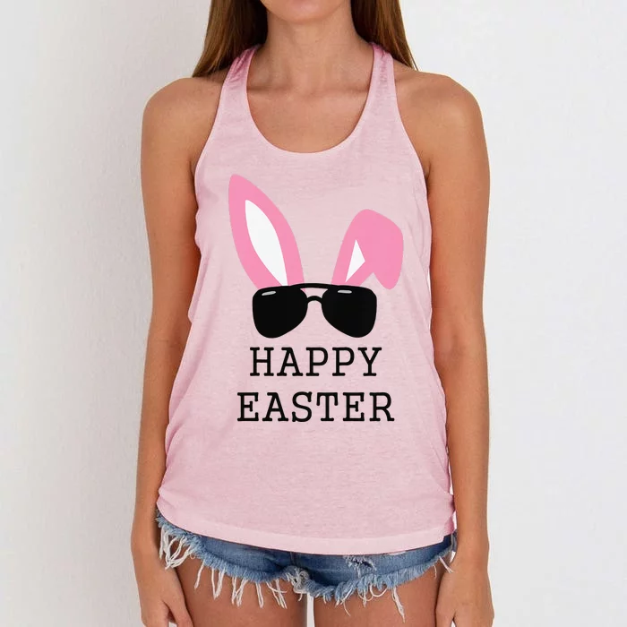 Easter Bunny With Sunglasses Happy Easter Women's Knotted Racerback Tank