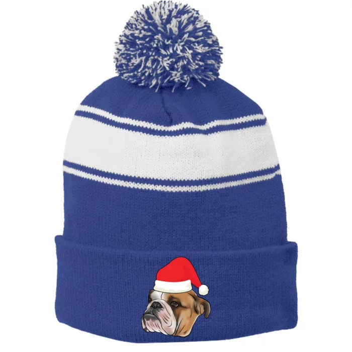 English Bulldog With Santa Claus Hat Dog Lover Christmas Gift Stripe Pom Pom Beanie