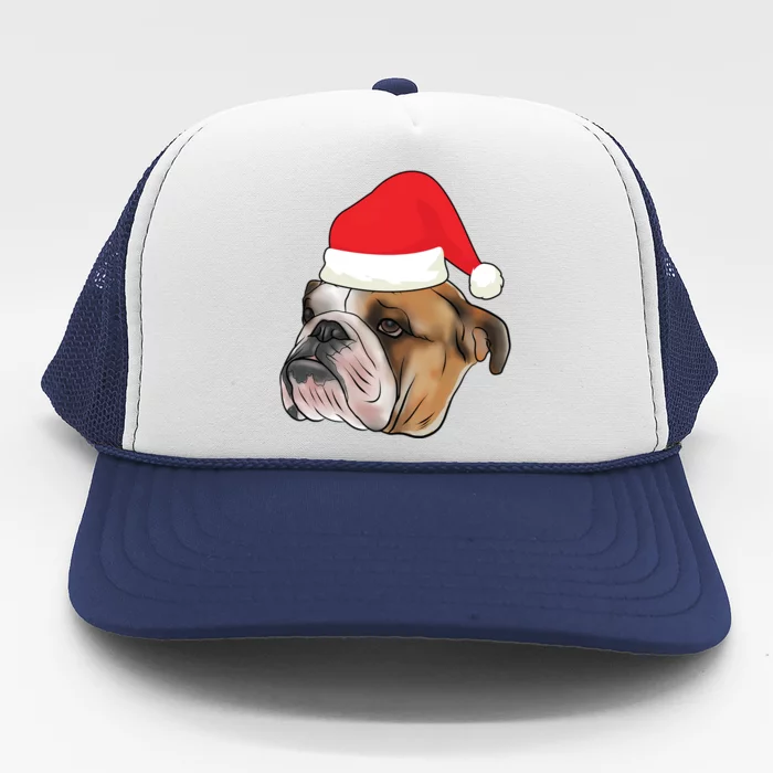 English Bulldog With Santa Claus Hat Dog Lover Christmas Gift Trucker Hat