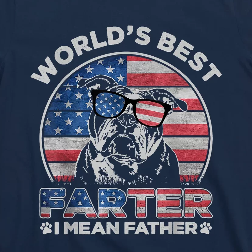 English Bulldog World’s Best Farter I Mean Father USA Flag T-Shirt