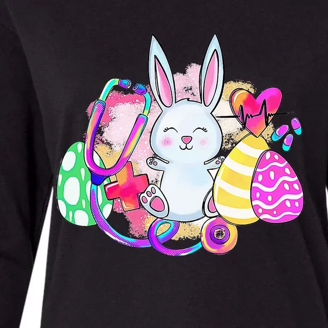 Easter Bunny With Stethoscope And Easter Eggs Nurse Easter Womens Cotton Relaxed Long Sleeve T-Shirt