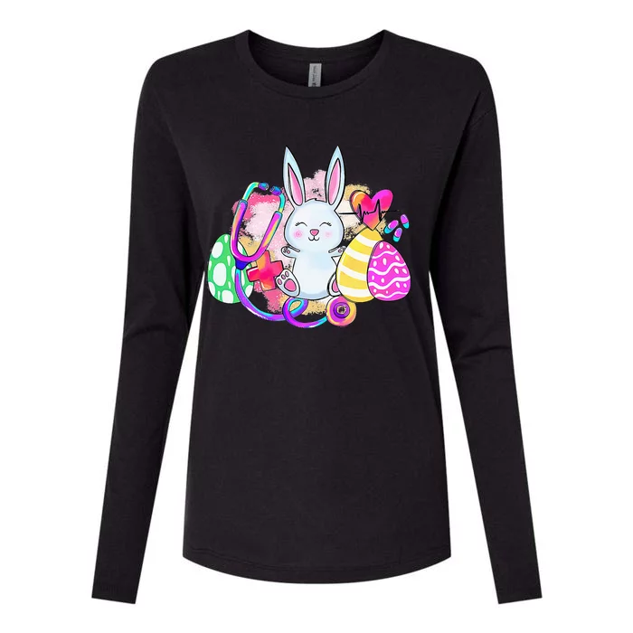 Easter Bunny With Stethoscope And Easter Eggs Nurse Easter Womens Cotton Relaxed Long Sleeve T-Shirt