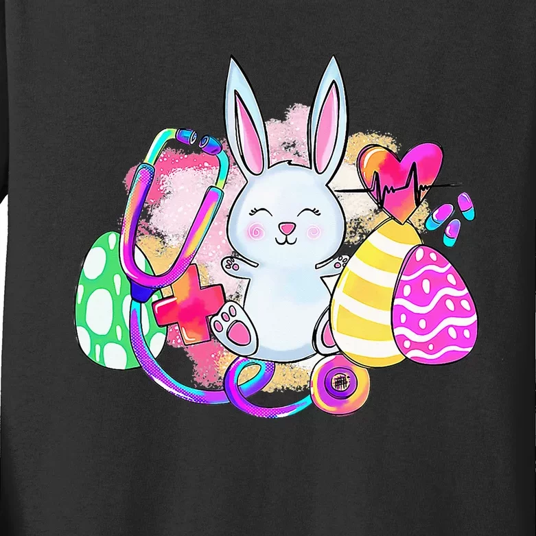 Easter Bunny With Stethoscope And Easter Eggs Nurse Easter Kids Long Sleeve Shirt