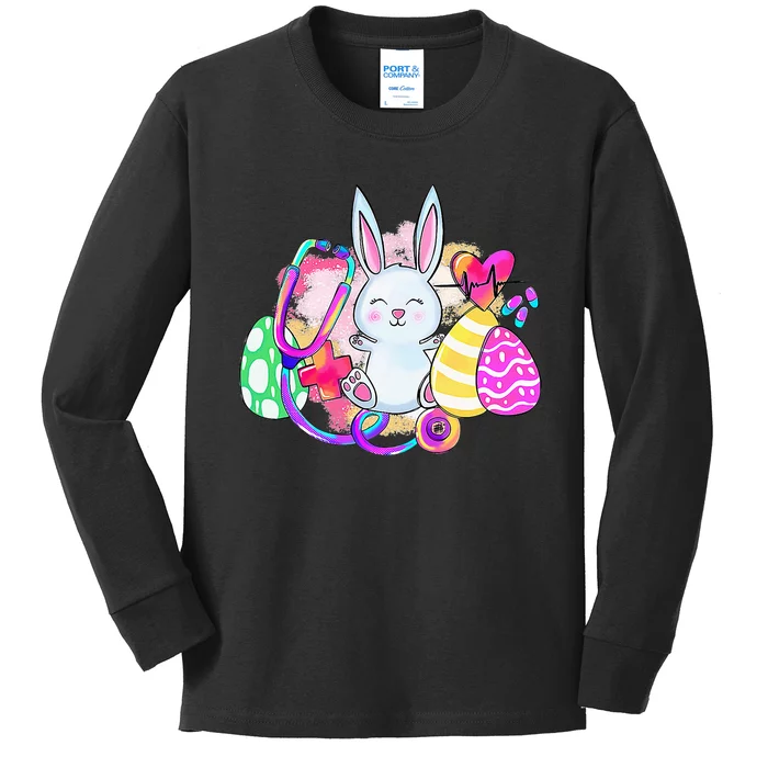 Easter Bunny With Stethoscope And Easter Eggs Nurse Easter Kids Long Sleeve Shirt