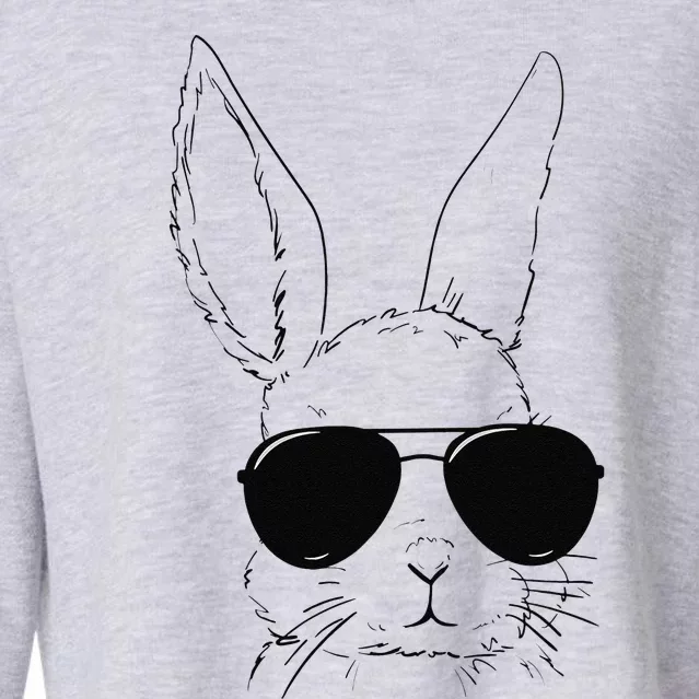 Easter Bunny With Glasses Funny Rabbit Easter Day Cropped Pullover Crew