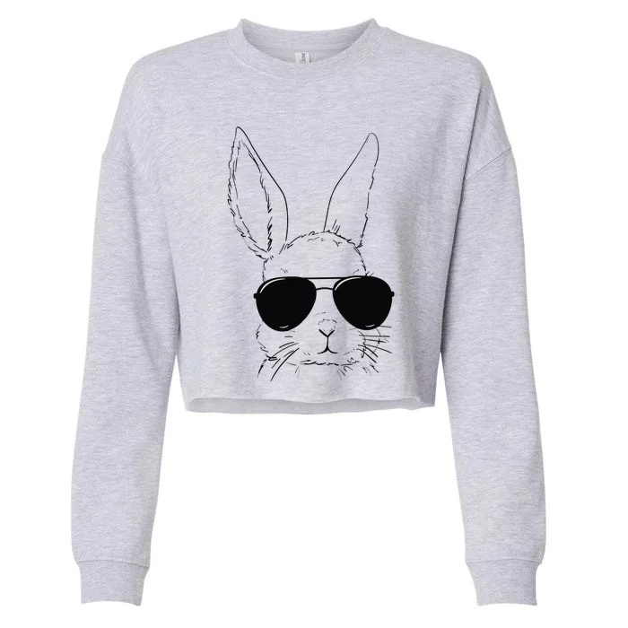 Easter Bunny With Glasses Funny Rabbit Easter Day Cropped Pullover Crew