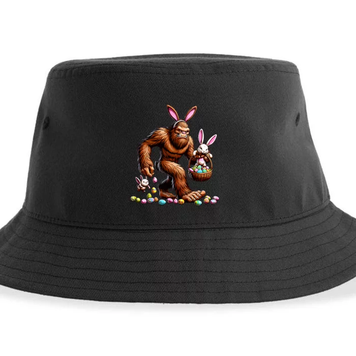 Easter Bigfoot With Bunny & Egg Basket Festive Celebration Sustainable Bucket Hat