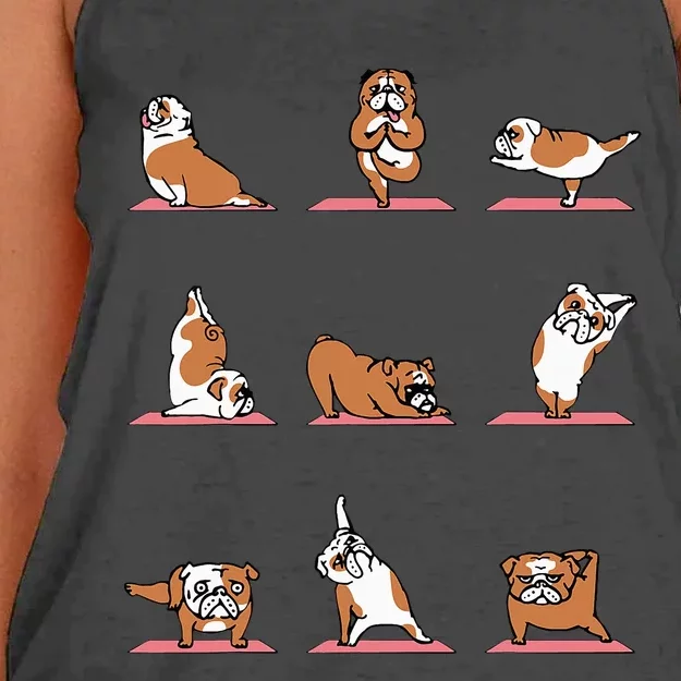 English Bulldog Yoga Puppy Yoga Poses And Meditation Women's Knotted Racerback Tank