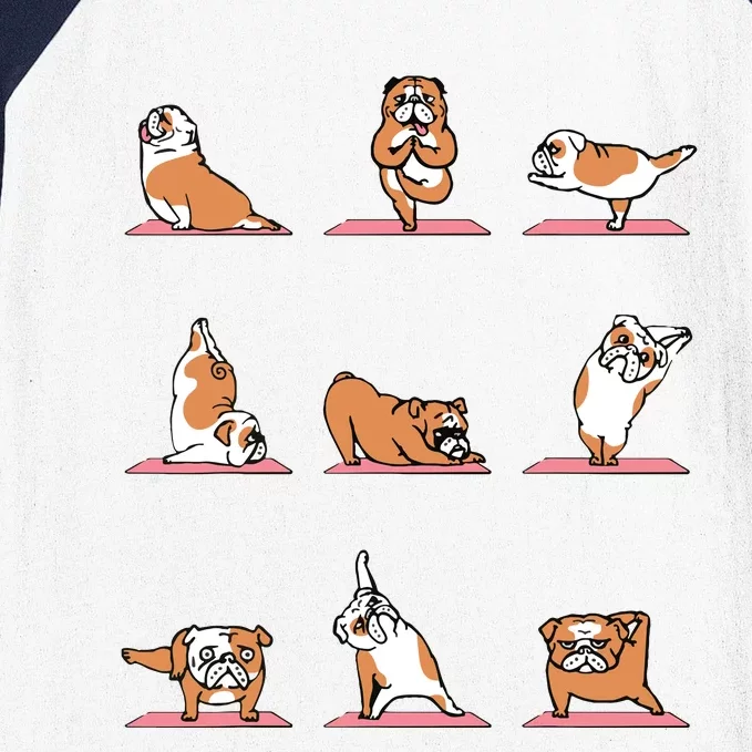 English Bulldog Yoga Puppy Yoga Poses And Meditation Baseball Sleeve Shirt