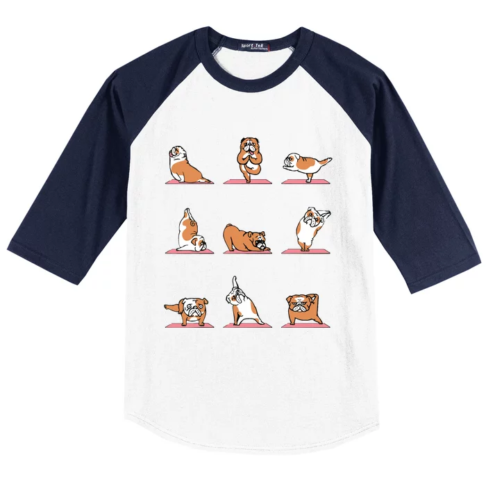 English Bulldog Yoga Puppy Yoga Poses And Meditation Baseball Sleeve Shirt