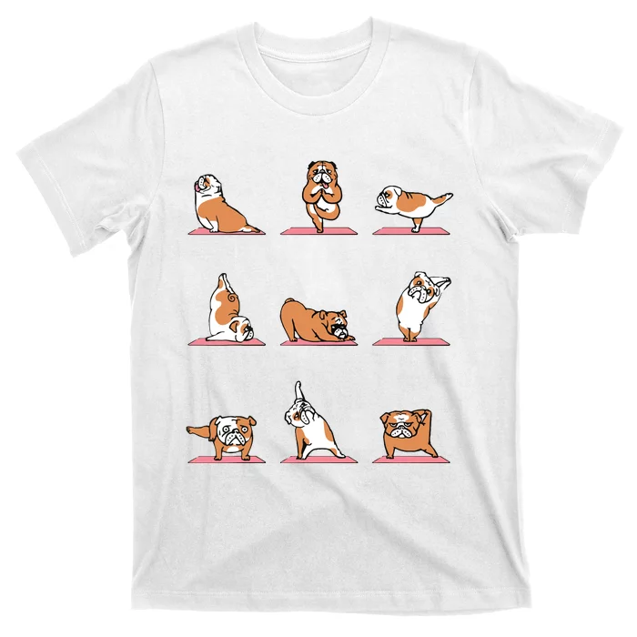 English Bulldog Yoga Puppy Yoga Poses And Meditation T-Shirt