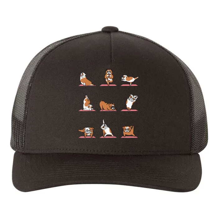 English Bulldog Yoga Puppy Yoga Poses And Meditation Yupoong Adult 5-Panel Trucker Hat