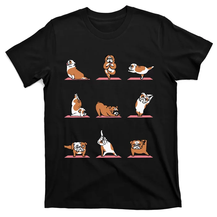 English Bulldog Yoga Puppy Yoga Poses And Meditation T-Shirt