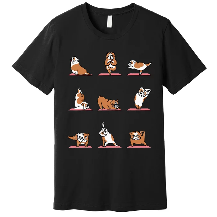 English Bulldog Yoga Puppy Yoga Poses And Meditation Premium T-Shirt