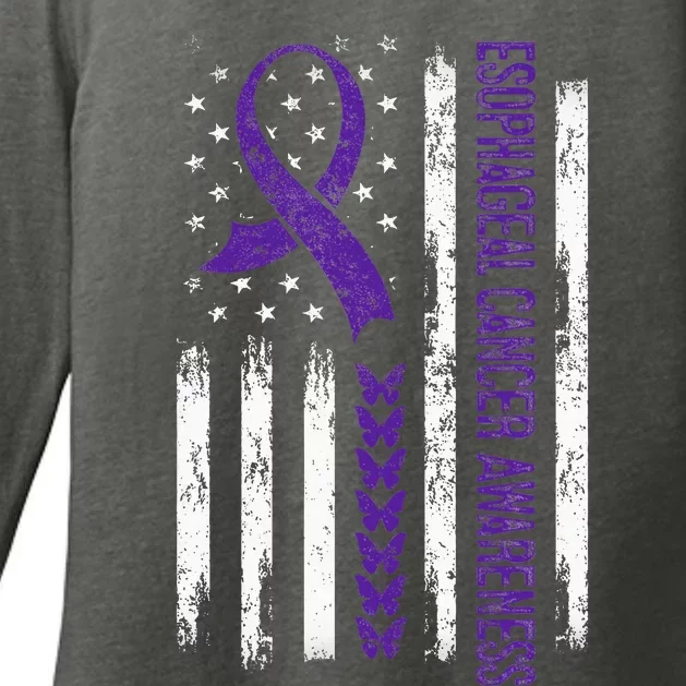 Esophageal Cancer Awareness American Flag Womens CVC Long Sleeve Shirt