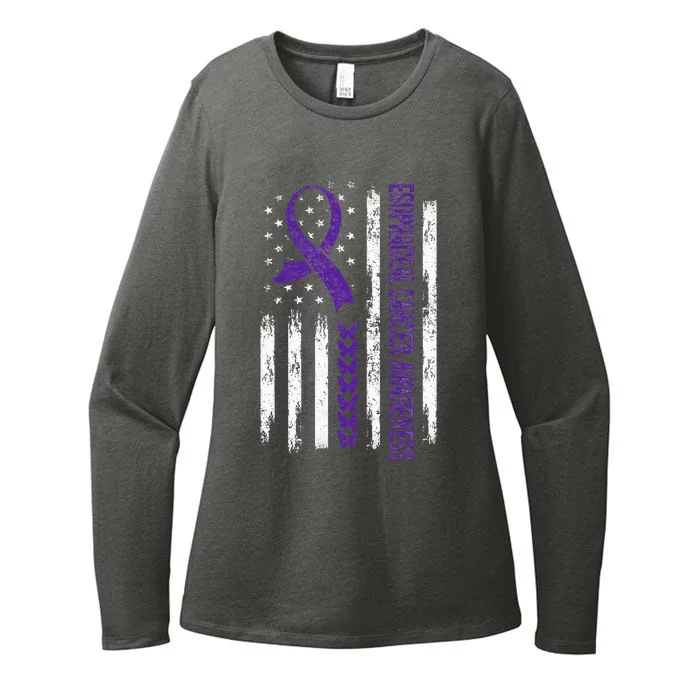 Esophageal Cancer Awareness American Flag Womens CVC Long Sleeve Shirt