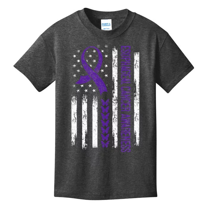 Esophageal Cancer Awareness American Flag Kids T-Shirt