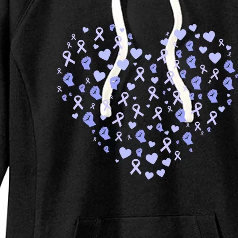 Esophageal Cancer Awareness Heart Periwinkle Ribbon Gift Women's Fleece Hoodie