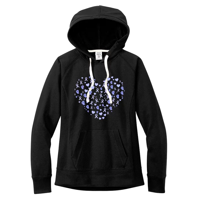 Esophageal Cancer Awareness Heart Periwinkle Ribbon Gift Women's Fleece Hoodie