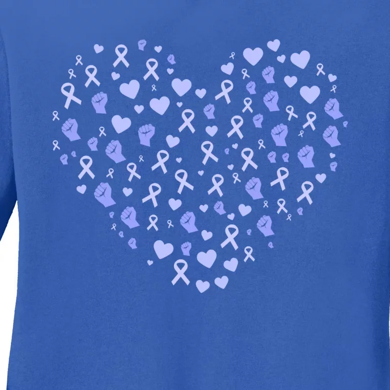 Esophageal Cancer Awareness Heart Periwinkle Ribbon Gift Ladies Long Sleeve Shirt