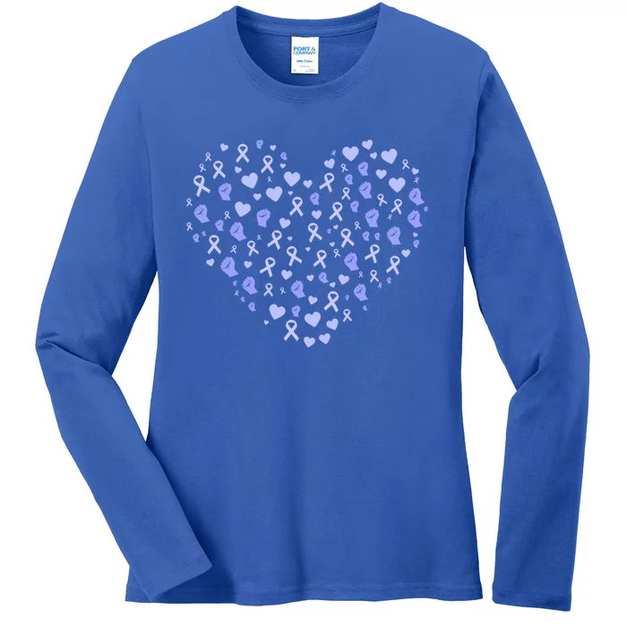 Esophageal Cancer Awareness Heart Periwinkle Ribbon Gift Ladies Long Sleeve Shirt