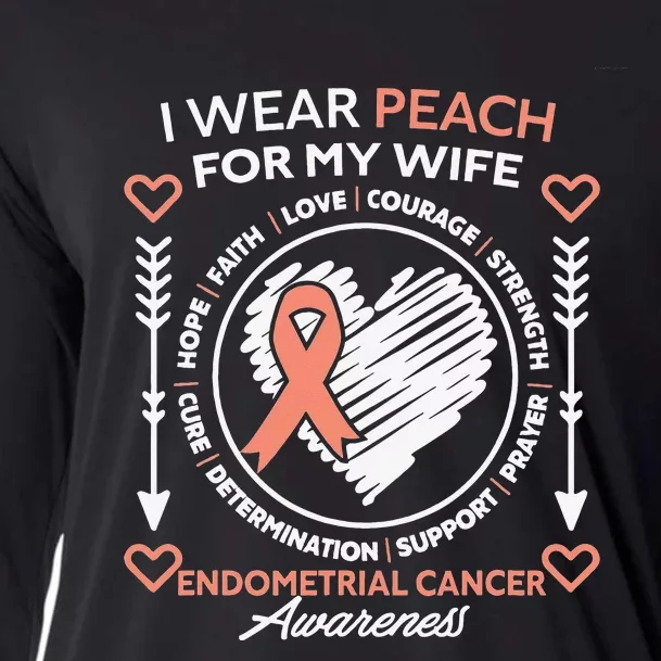 Endometrial Cancer Awareness Wear Peach My Wife Support Cooling Performance Long Sleeve Crew