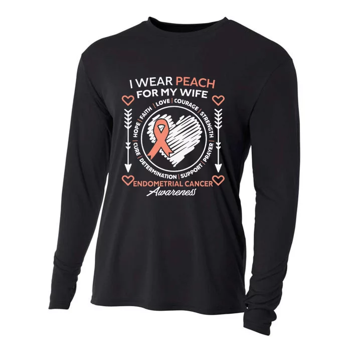 Endometrial Cancer Awareness Wear Peach My Wife Support Cooling Performance Long Sleeve Crew