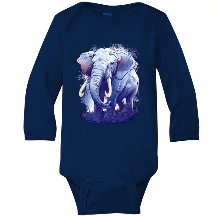 Elephant Colorful Art Baby Long Sleeve Bodysuit