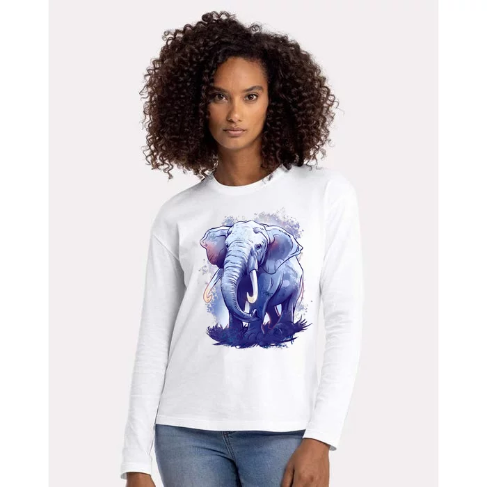 Elephant Colorful Art Womens Cotton Relaxed Long Sleeve T-Shirt