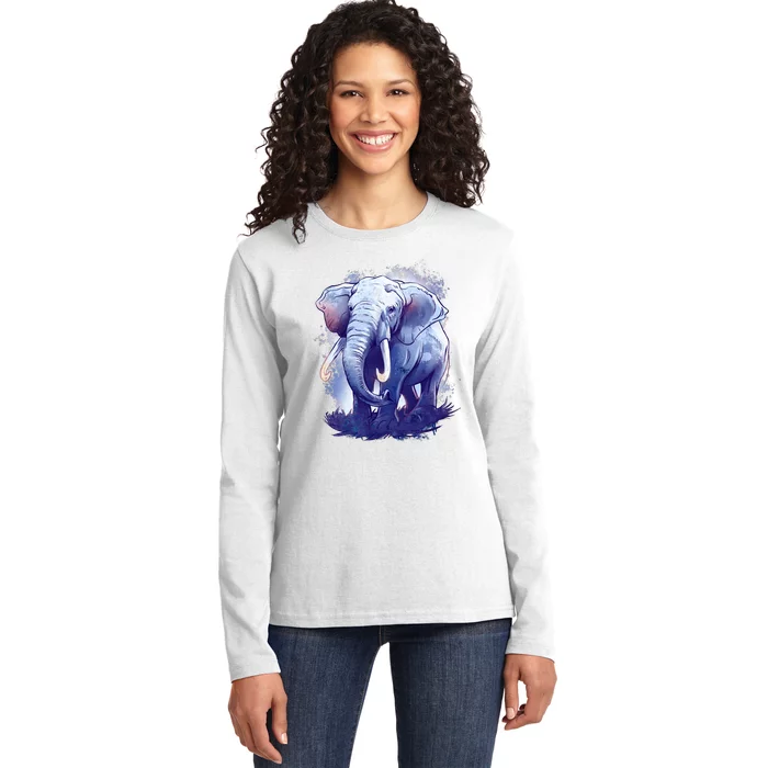 Elephant Colorful Art Ladies Long Sleeve Shirt