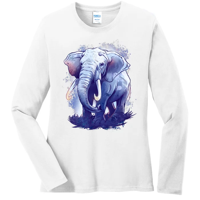 Elephant Colorful Art Ladies Long Sleeve Shirt