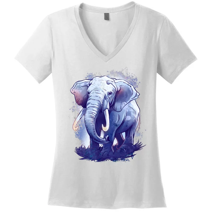 Elephant Colorful Art Women's V-Neck T-Shirt