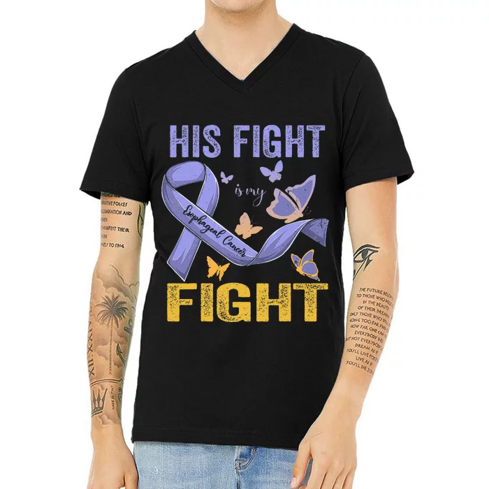 Esophageal Cancer Awareness Ribbon Esophageal Warrior V-Neck T-Shirt