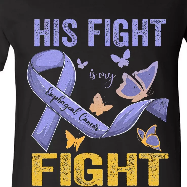 Esophageal Cancer Awareness Ribbon Esophageal Warrior V-Neck T-Shirt