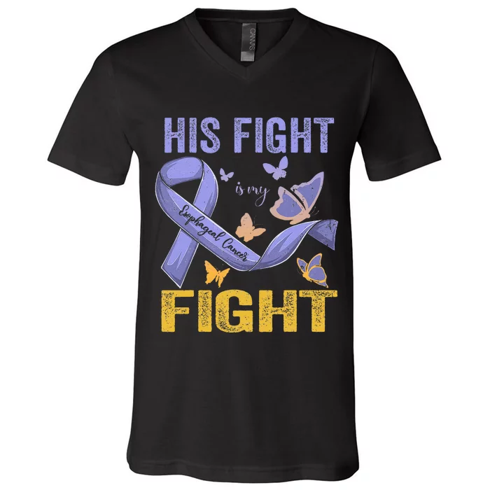 Esophageal Cancer Awareness Ribbon Esophageal Warrior V-Neck T-Shirt