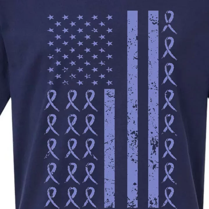 Esophageal Cancer Awareness Periwinkle Ribbon American Flag Sueded Cloud Jersey T-Shirt