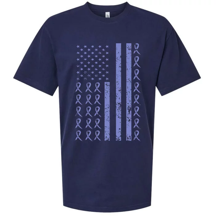 Esophageal Cancer Awareness Periwinkle Ribbon American Flag Sueded Cloud Jersey T-Shirt